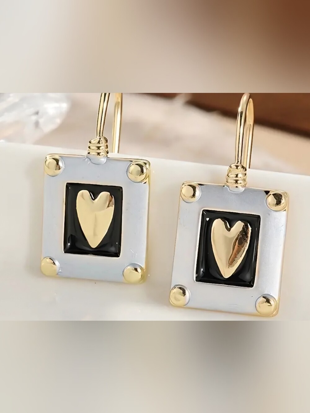 NEW Sundance Stainless Steel/Gold Earrings "CARD OF HEARTS"